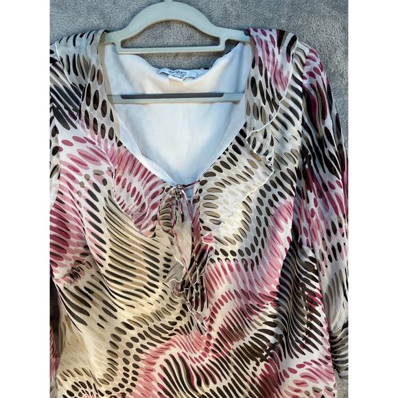 Y2K Dressbarn Blouse 2X Abstract Chiffon Ruffle Collar 3/4 Ruffle Sleeve - Picture 2 of 7